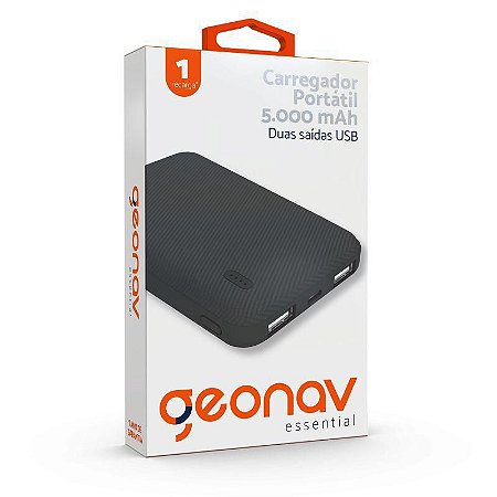 Carregador Portátil 5000mAh 2 USB Preto - ES5KBK- Geonav
