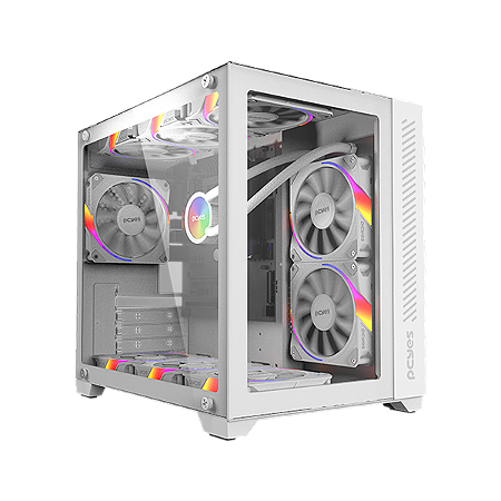 GABINETE GAMER FORCEFIELD WHITE GHOST - FRONTAL E LATERAL EM VIDRO - PCYES - GFFWGP