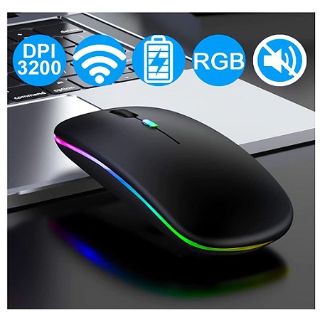 Mouse sem fio Modelo XD -611  Recarregável Wireless Bluetooth Optico Led Rgb Colorido Ergonômico Usb 2.4 Ghz Notebook Computador Pc Desktop Linha Premium