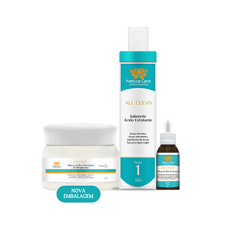 COMBO ALL CLEAN - SABONETE ACIDO 200ML - SOLUÇAO CALM POS EXTRAÇÃO 60ML - MASCARA ULTRASSUAVIZANTE 120G