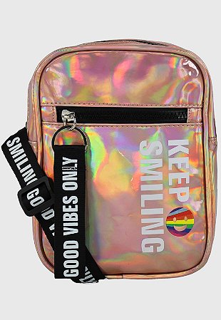 Shoulder Bag Bolsa Transversal Pequena Holográfica Rosa B062