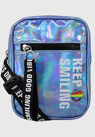 Shoulder Bag Bolsa Transversal Pequena Holográfica Azul B062