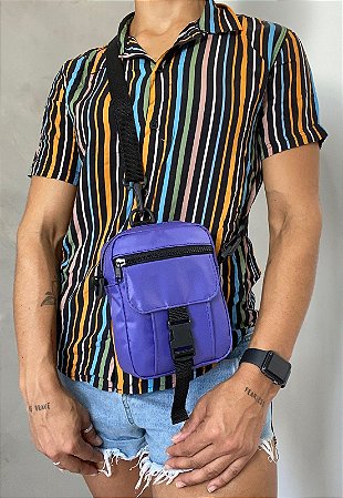 Shoulder Bag Bolsa Transversal Pequena de Nylon Roxa LE07