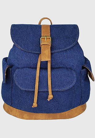 Bolsa Mochila Jeans Feminina Tamanho Médio Azul Marinho A019