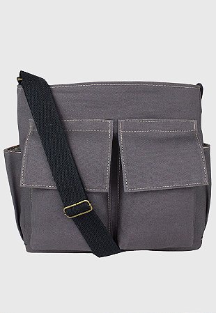 Bolsa Tote Bag Tiracolo de Lona Tamanho Grande Cinza A023