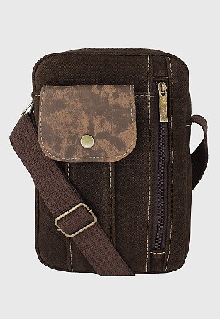 Shoulder Bag Bolsa Transversal Lona Marrom A022
