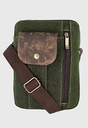 Shoulder Bag Bolsa Transversal Lona Verde A022