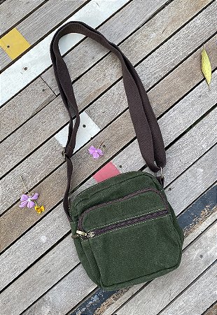 Shoulder Bag Bolsa Transversal Lona Verde A009