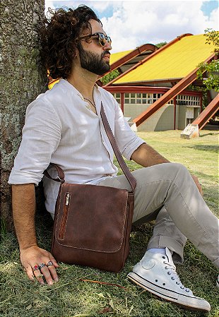 Bolsa Transversal Média Masculina Feminina Caramelo L023