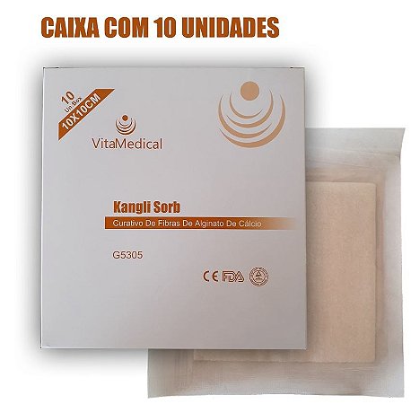 Curativo De Alginato De Cálcio Kangli Sorb 10x10cm Caixa C/10 - Vita Medical
