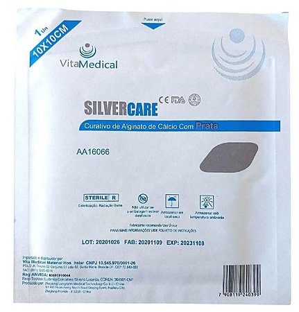 Curativo De Alginato De Cálcio e Prata 10 x 10 Silvercare - Vita Medical