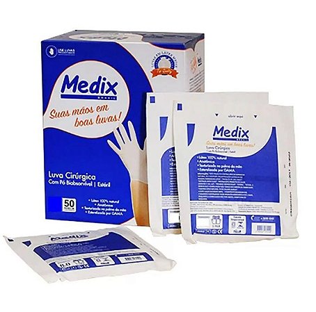 Caixa C/50 Pares de Luva Cirúrgica 8,0 Estéril Látex com Pó - Medix