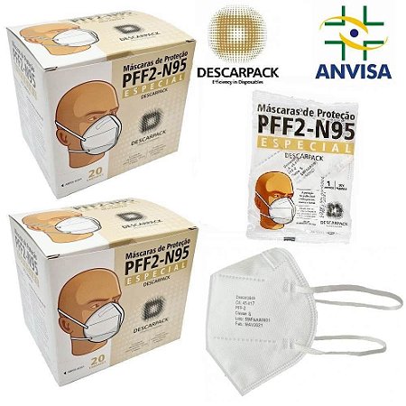 Máscara PFF2/N95 Descarpack Branca Cx C/20  - Descarpack