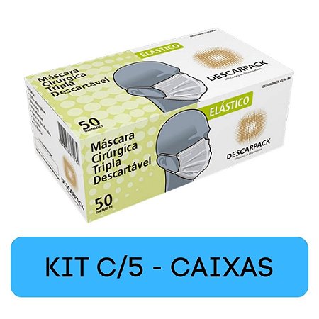 Kit Máscara Cirúrgica Tripla Branca C/ Elast 5 Caixas C/50 Un- Descarpack