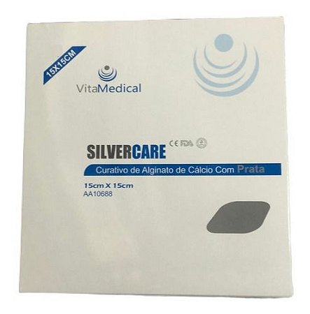 Curativo De Alginato De Cálcio e Prata 15x 15 Caixa C/10 Silvercare - Vita Medical