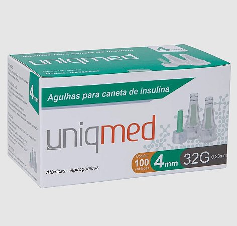 Agulha para Caneta de Insulina 4mm x 32G (0.23mm) Caixa C/100 Unidades - Uniqmed