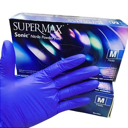 Luva de Procedimento Nitrílica Azul M (Sonic) C/100 - Supermax