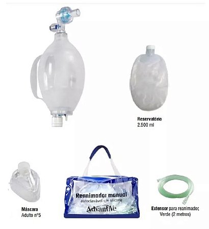 Ressuscitador Pulmonar (Ambu) Manual C/ Reservatório Adulto - Advantive
