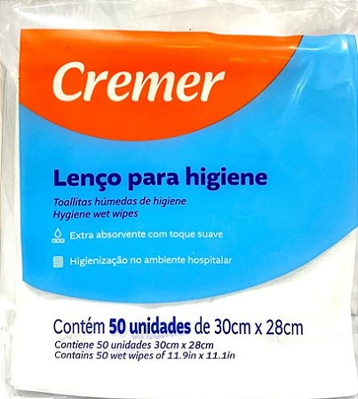 Lenço Para Higiene 30 x 28cm Pacote C/50 unidades - Cremer