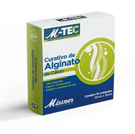 Curativo de Alginato de Cálcio M-Tec 10cm x 10cm Caixa C/ 10 Unidades - Missner
