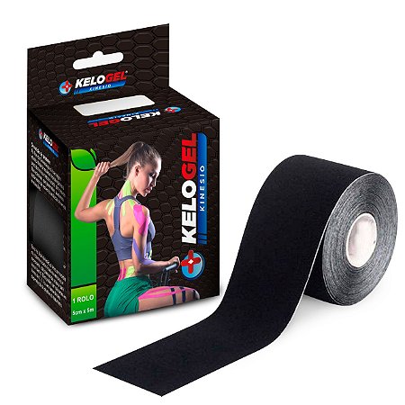 Bandagem Kinésio Tape Elástica Preta 5 cm x 5 Metros - KeloGel