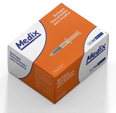 Seringa de Insulina 1ml 100UI Sem Agulha Caixa C/100 Unidades - Medix
