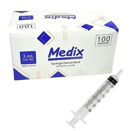 Seringa Descartável 3ml Luer Slip (Liso) Estéril Caixa C/100Unidades - Medix