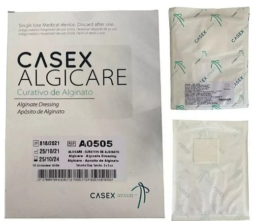Curativo De Alginato De Cálcio 05x05cm Ref: A0505 Caixa C/10 Unidades - Casex