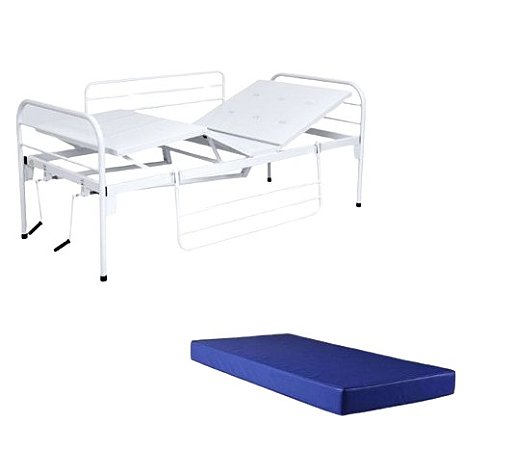 Cama Hospitalar 2 Movimentos e Ponteiras até 120Kg + Colchão D-33 S-0180-B - Salutem