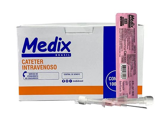Cateter Intravenoso Teflon 20G (Rosa) Caixa C/100 Unidades - Medix