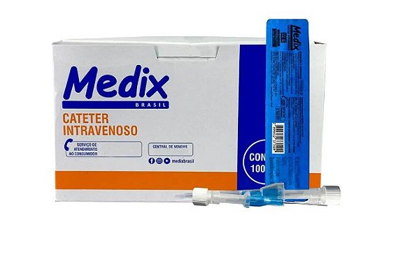 Cateter Intravenoso Teflon 22G (Azul) Caixa C/100 Unidades - Medix
