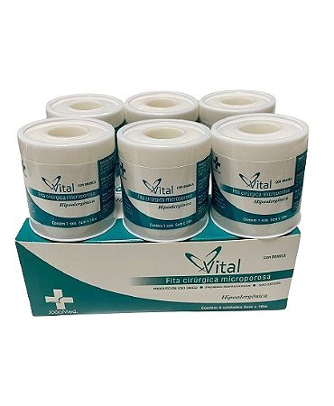Kit C/6 Fitas Micropore Branca Hipoalergênica 5cm x 10 Metros - Vital