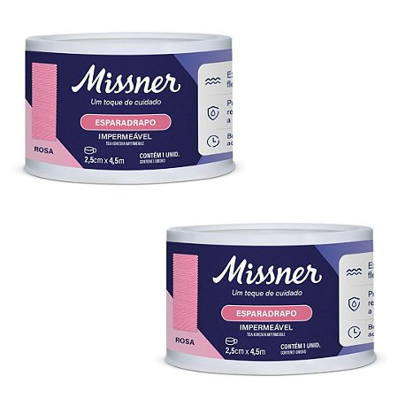 Kit C/2 Esparadrapos Rosa 2,5cm x 4,5m Impermeável   - Missner
