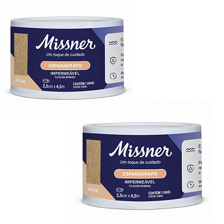 Kit C/2 Esparadrapo Bege 2,5cm x 4,5m Impermeável - Missner
