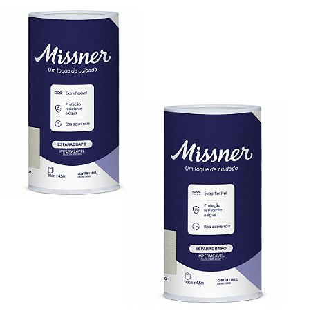 Kit C/2 Esparadrapo Branco 10cm x 4,5m Impermeável - Missner