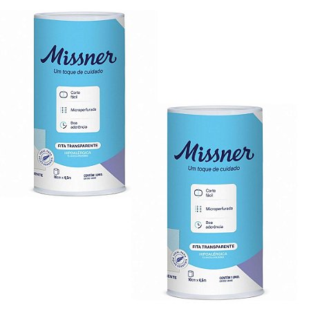 Kit C/2 Fita Transparente 10cm x 4,5m Hipoalérgica Microperfurada  - Missner