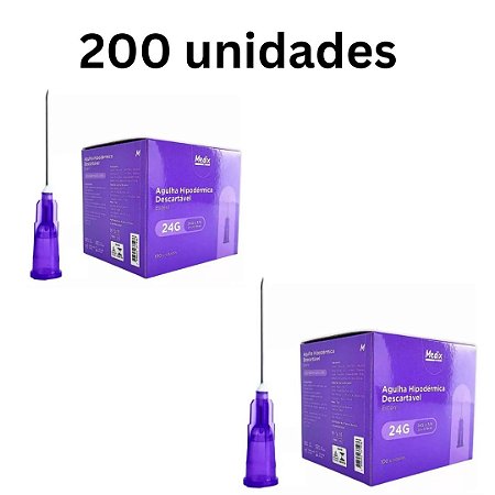 Kit C/2 Caixas de Agulha Hipodérmica Descartável 20x0,55mm 24g (Roxa) - Medix