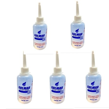 Kit C/5 Álcool Líquido 70% Desinfetante 100ml - Sulmar