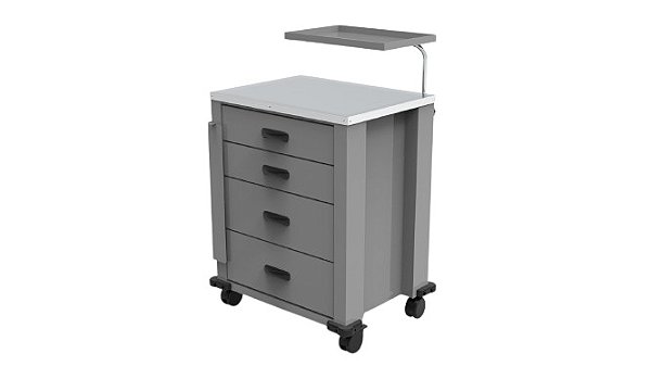 Carro De Medicação/Emergência Cinza Epóxi C/4 Gavetas S-8628
