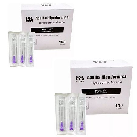 Kit C/2 Caixas de Agulha Descartável 20x0,55 (24g) Roxa - Wiltex