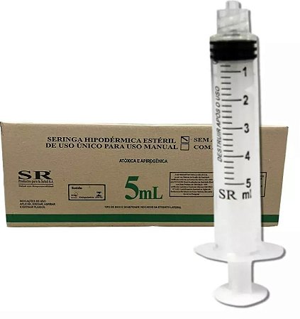 Seringa Descartável 5ml Luer Lock (Rosca) Sem Agulha Caixa C/500 Unidades - SR