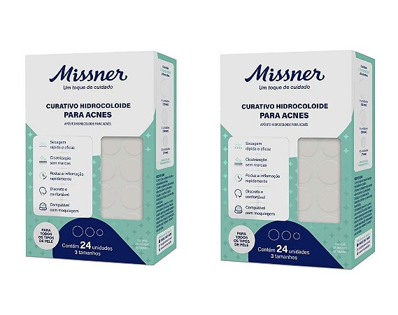 Kit C/2 Curativos Hidrocolóide Para Acnes e Espinhas Caixa C/24 Unidades - Missner