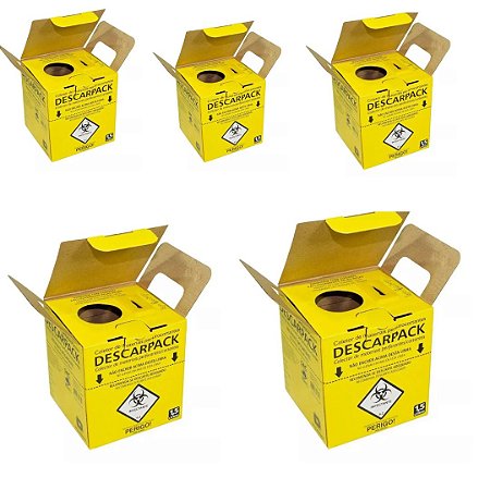 05 Caixas Coletoras de Materiais Perfuro Cortante 1,5L - Descarpack