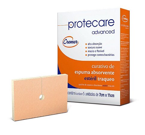 Curativo Espuma Absorvente 7cm x 11cm Para Traqueostomia (Protcare) Caixa C/05 Unidades - Cremer
