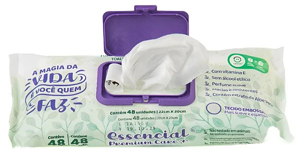 Toalha Umedecida Essencial Premium Care C/48 Folhas 22cm x 20cm - Premium Care