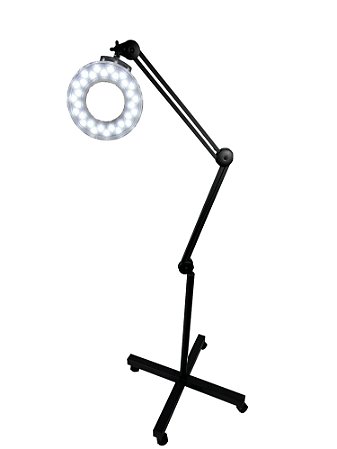 Luminária Preta P/Estética Led Com Lupa + Tripé C/ Rodinhas + Bivolt LLT01PR - Best Pro