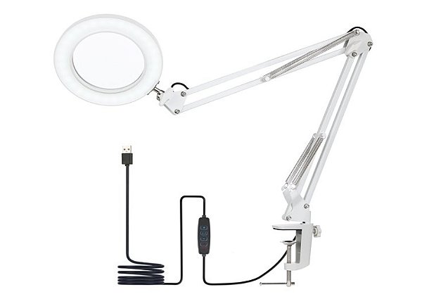 Luminária Branca Led C/ Lupa de Mesa/Bancada Articulável + Alimentação USB LLM01BR - Best Pro
