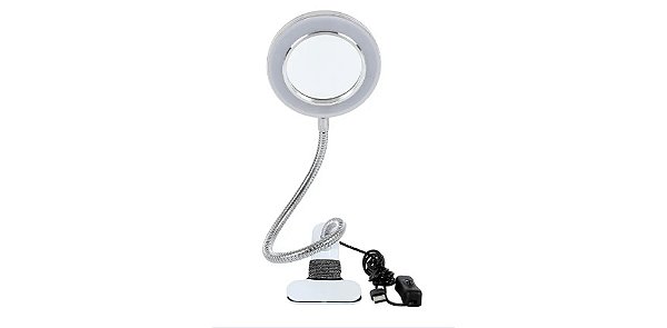 Luminária Prata Led c/ Lupa Fixação c/ Clipe + Tubo Dobrável 360 Graus LL01PA - Best Pro