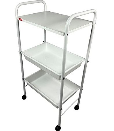 Carro Auxiliar Branco Com 2 Bandejas Plásticas e 1 Tampo em MDF CA40BR - Best Pro