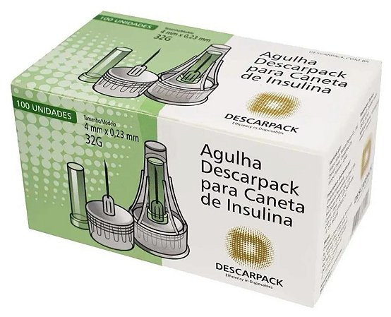 Agulha Para Caneta De Insulina 4mm 32g Caixa C/100 Unidades (VEN: 30/11/2025) - Descarpack